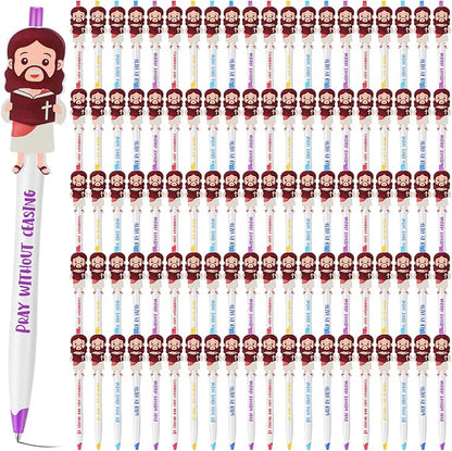 100 Pcs Christian Jesus Pens Bible Verse Pens for Kids Cute Jesus Ballpoint Pens with Inspirational Quotes Sunday Religious Pens for Classroom Prizes Church Christmas Easter Gift