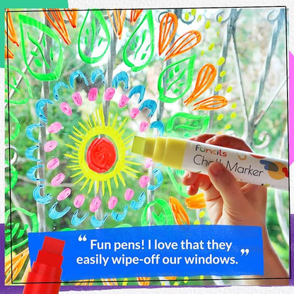 8 Washable Window Markers for Cars - 15mm Jumbo Colored Pens - Neon Paint Chalk Markers for Glass, Chalkboard, Blackboard, Bistro, Menu Board - Chalk Pens for Teachers, Kids, Businesses