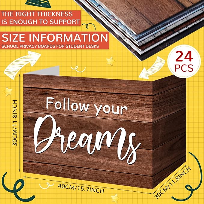 Honoson 24 Pcs Bulk Inspirational Privacy Folders for Students Cardboard Test Privacy Boards Motivational Words Desk Dividers Shield for Classroom School Study Supplies, 6 Styles(Farmhouse)