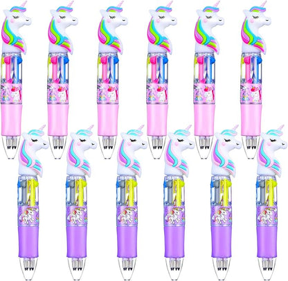 Chinco 12 Pieces Retractable Unicorn Pens 4-in-1 Multicolor Ballpoint Pen Unicorn Candy Party Favor Colored Ink Mini Party Favors for Girls Kids Classroom Prizes Birthday Gifts(Unicorn Style)