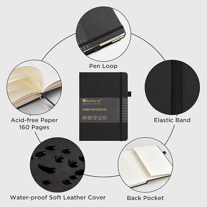 A5 Lined Leather Journal and Pen Set (3 packs), Hardcover Notebook with Pen, 160 Pages 100gsm Thick Ruled Paper for Men Women, for Work, Business, School or Home Writing, 5.7'' x 8'' (Black)