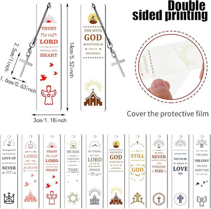 Zonon 10 Pcs Christian Bookmark Acrylic Bible Verses Bookmark with Cross Pendant Inspirational Catholic Bookmark for Woman Religious Christian Gift for Man Christmas Gifts School Office Supply