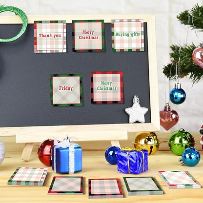 9 Pieces Christmas Plaid Sticky Note Christmas Plaid Design Self-Adhesive Note Pads Christmas Plaid Sticky Memo Notes for Xmas School Office Home Supplies Students Teachers Present 9 Styles