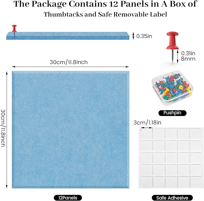 Large Cork Board for Walls Blue Felt Board Alternative -Felt Bulletin Board Tiles for Office Wall Decor,corkboard,Push pin Board Wall Organizer for Office -6Pack (Blue)