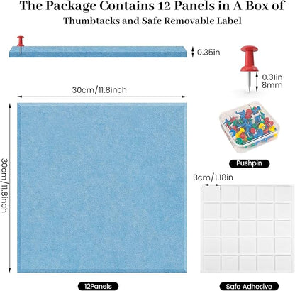 Large Cork Board for Walls Blue Felt Board Alternative -Felt Bulletin Board Tiles for Office Wall Decor,corkboard,Push pin Board Wall Organizer for Office -6Pack (Blue)