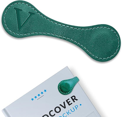 Personalized Leather Magnetic Bookmarks (1 Pack) Vintage Custom Engraved Initial ID Identification Book Marker Clip Gift for Book Lover Avid Readers (Letter V, Green)