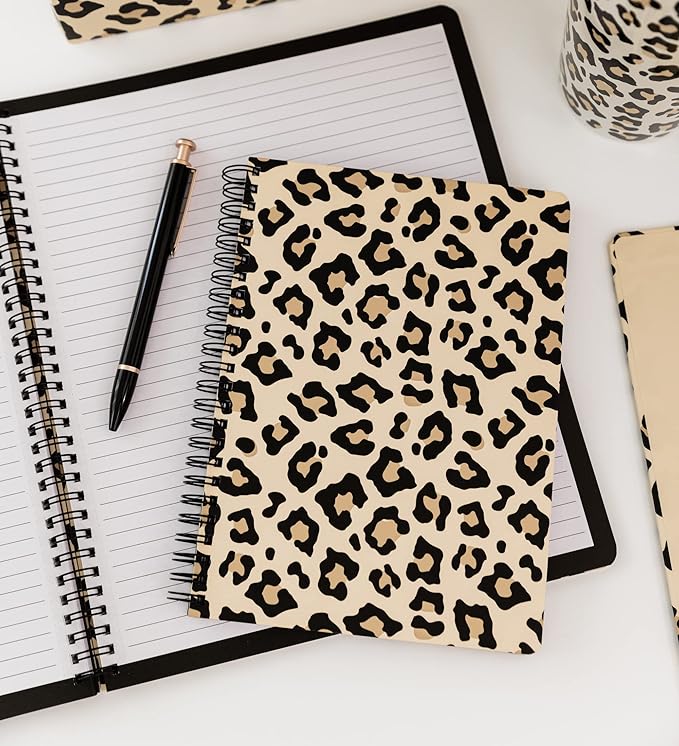 Steel Mill & Co Cute Mini Spiral Notebook, 8.25" x 6.25" Journal with Durable Hardcover and 160 Lined Pages, Leopard