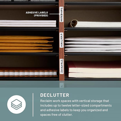 Safco Literature Organizer, 12 Compartments, Office and Classroom Mailbox with Adjustable Shelves, Wood Paper and Mail Sorter, Cherry