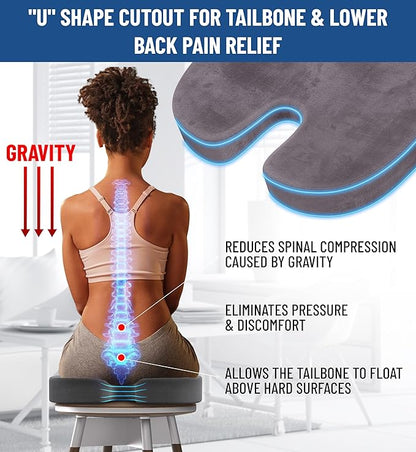 Everlasting Comfort Doctor Recommended Memory Foam Seat Cushions for Office Chairs - HSA FSA Eligible Tailbone Pain Relief Cushion, Sciatica & Back Support, Office Chair Cushion & Car Seat Cushion