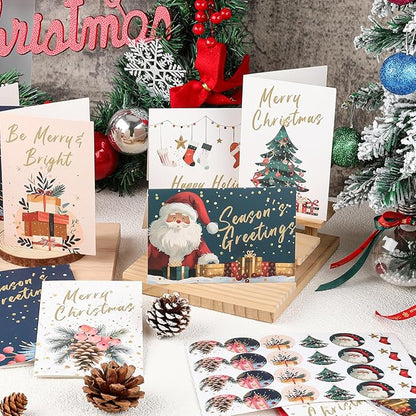 Christmas Cards Assortment, 24 Holiday Cards with Red Envelopes, Greeting and New Years Cards with 6 Designs for Christmas, Holiday, New Year Gift (4x6 Inch)