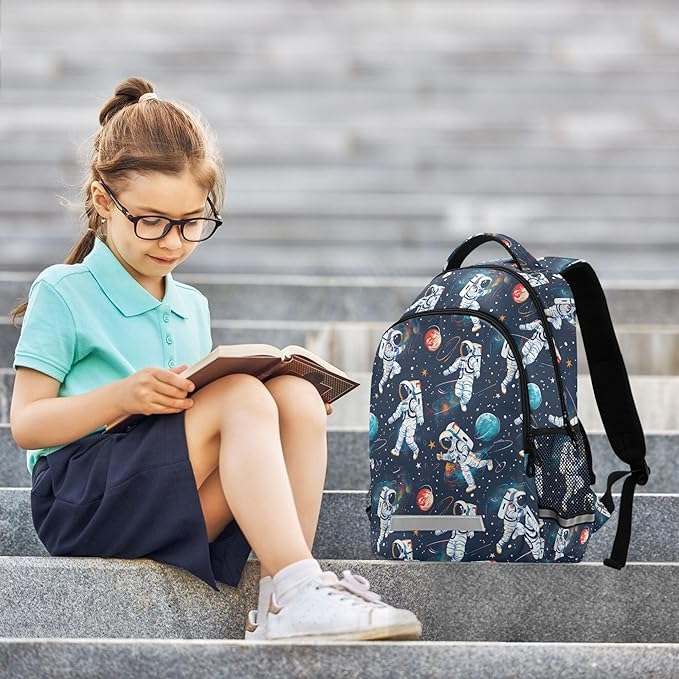 Laptop Backpack with Chest Strap, Astronauts and Space Motifs School Backpack, Travel Hiking Backpack for Boys Girls Teen Adult, Rucksack, Knapsack