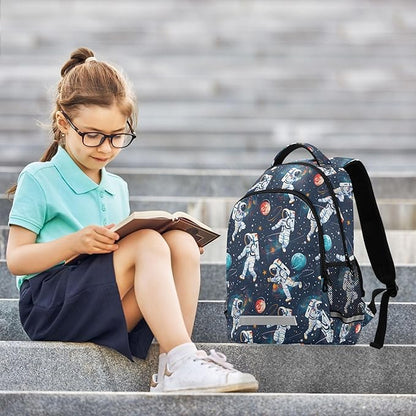 Laptop Backpack with Chest Strap, Astronauts and Space Motifs School Backpack, Travel Hiking Backpack for Boys Girls Teen Adult, Rucksack, Knapsack