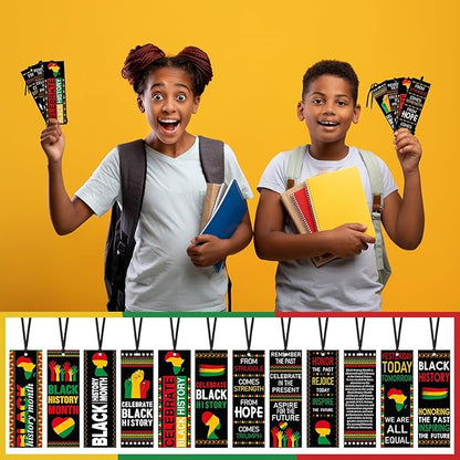 180 Pcs Black History Month Bookmarks Bulk 5.5 x 2'' Double Sided Inspirational Bookmarks African American Celebration Gifts with Ribbon for Women Men Black History Month Party Favors