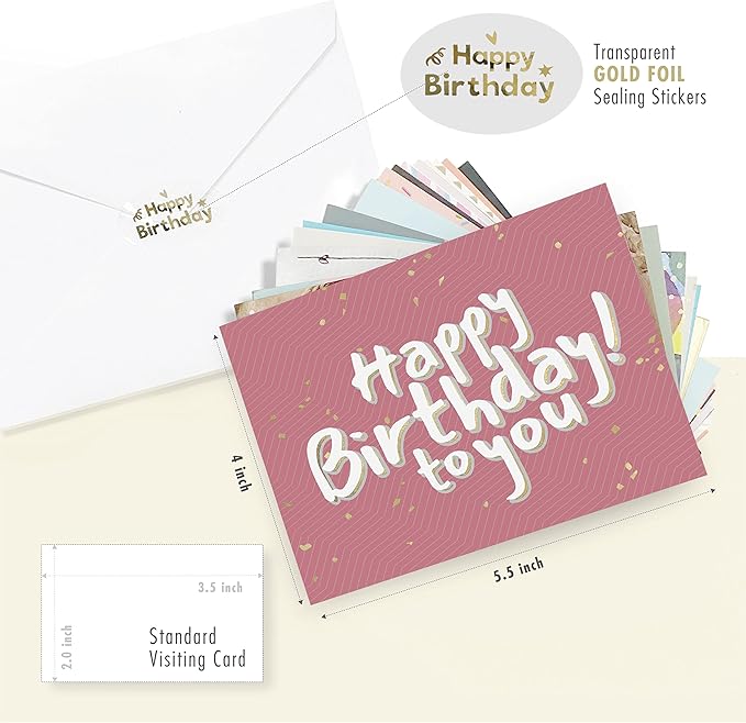easykart labels 72 Unique Birthday Cards Assortment with Greetings Inside. For Businesses and Individuals, 4 x 5.5 Inch Assorted Foiling Cards with Envelope with Sealing Stickers