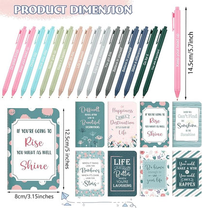 Funrous 32 Pcs Motivational Quote Pens Inspirational Notepads Mini Journal with Ballpoint Pen Small Notebooks Gift Set for Men Women Coworkers, Adult Party Favors Prizes Gift Bulk(Floral)