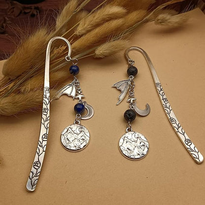 Retro Metal Bookmark for Bookish Gifts Wing Mask Bow and Arrow Charms Book Mark for Book Lover Gifts for Women Men (Night-Blue)