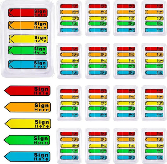 Teling 2000 Pcs/ 20 Packs Sign Here Sign Date Tabs Stickers Colored with Dispenser Arrow Flag Tabs with Dispenser Easy to Post for Notary Books Paper(Cute Style)