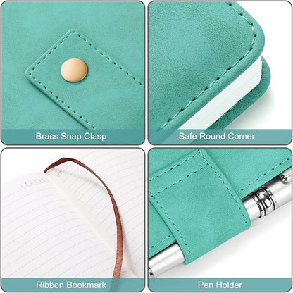 A5 Leather Journal Notebook with Pen, 200 Pages Hardcover Journal with Pocket, 100gsm Thick Lined Paper Daily Diary for Men and Women, Great Gift for Business School Travel Personal - Light Blue