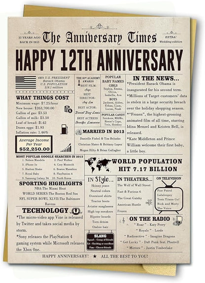 Funny 12th Wedding Anniversary Card for Husband Wife, Big 12 Year Anniversary Card Gifts for Men Women, Silk Anniversary Card Gifts for Him Her