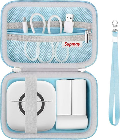 Hard Travel Case for Cabaro Mini Printer Sticker Thermal Printer, Bluetooth Portable Phone Printer Storage Holder Protection Case with Zipper Mesh Pocket fit Rolls Paper, Charging Cable, Blue