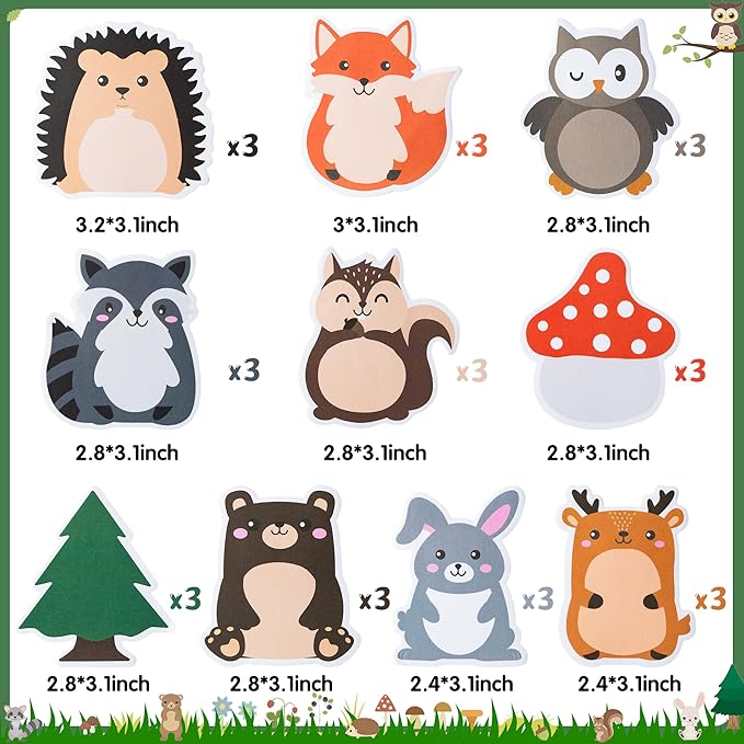 30 Pack Woodland Animals Sticky Notes, Total 600 Sheets, Cartoon Owl Squirrel Rabbit Shaped Self Sticky Memo Pads for Office School Student Kids Class Birthday Party Favors Goodies Bag Fillers
