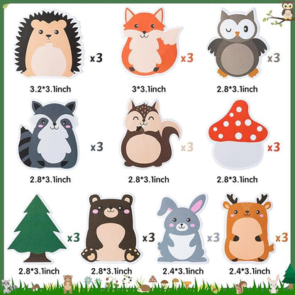 30 Pack Woodland Animals Sticky Notes, Total 600 Sheets, Cartoon Owl Squirrel Rabbit Shaped Self Sticky Memo Pads for Office School Student Kids Class Birthday Party Favors Goodies Bag Fillers