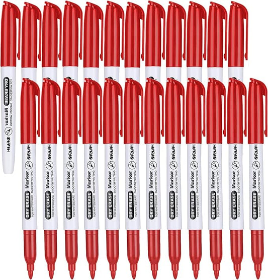 SFAIH Fine Tip Dry Erase Markers - 24 Pack Red Whiteboard Erasable Markers Bulk for Kids Adults, Ideal for Classroom School Office Home Use on White Board, Non-Toxic Easy Clean
