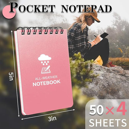 Waterproof Notebook, 4 Pack Top-Spiral Pocket Notepad, 3" x 5" Weatherproof NotePad, All Weather Police Pocket Notebook Little Memo Steno Note Pads for Outdoor Office School Recording, Black