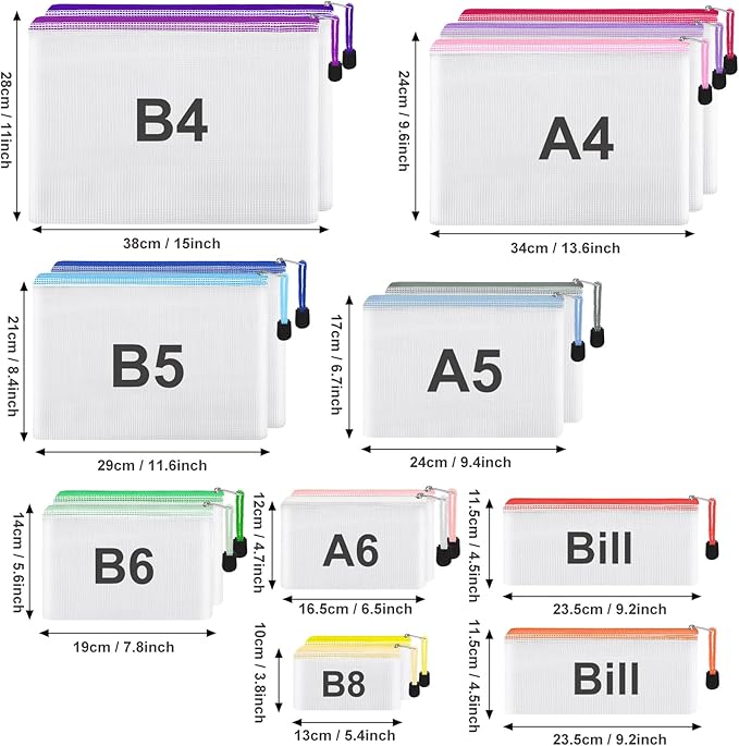 EOOUT 42pcs Mesh Zipper Pouch, 8 Sizes Waterproof Zipper Bags, 17 Colors, Multipurpose for Board Games Travel Storage, School Supplies, and Home Organization