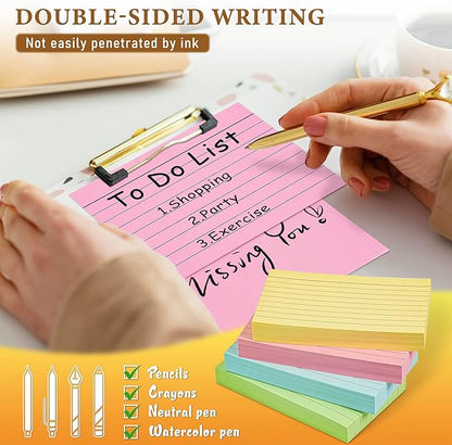 300 Count Colored Index Cards, 3x5 Inches Flash Cards with Ring, Lined Notecards Ruled Study Card Flashcards Heavy Note Cards for Studying, Learning, School, College