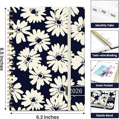 2026 Planner, Aesthetic Weekly and Monthly Planner for Women, Jan 2026 to Dec 2026, Hardcover 2026 Calendar Book with Monthly Tabs, Inner Pocket, Perfect for Office Home School - A5 (6.3" x 8.5"), Simple Daisy