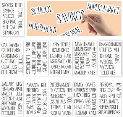 OOUUREC Cash Envelope Sticker Labels - 100 Black Vinyl Decals for Finance Planner, Budget Binder, Wallet