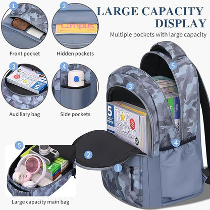 Cute Backpack for School Kids Camouflage Laptop Travel Backpack for Women Men Casual College Teen Bookbag(blue)