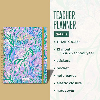 Lilly Pulitzer 11.25" x 9.25" 12 Month Teacher Planner with Stickers, Pocket, and Pages for Notes, Contacts, Passwords, Monthly & Weekly Spreads, Hardcover, Secret Escape