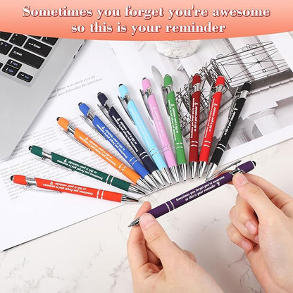 Colarr 48 Pcs Employee Appreciation Pen Ballpoint with Stylus Tip Pen 1.0 mm Black Ink Multicolor Smooth Motivational 2 in 1 Ballpoint Supplies for Coworker Thank You Gift (You're Awesome)