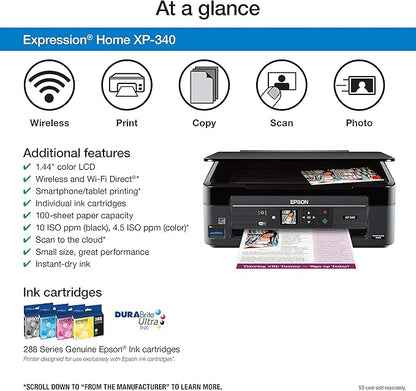 Epson Expression Home XP-340 Wireless Color Photo Printer with Scanner and Copier, Amazon Dash Replenishment Ready
