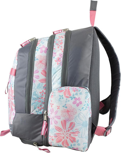 Eastsport Extra Large Backpack Expandable Oversized For Travel Hiking Work Camping Sports Outdoors With Drawstring Bag 18x13.5x9.5 Spring Floral Ash Grey