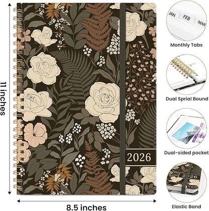 2026 Planner, Weekly and Monthly Planner for Women, January 2026 to December 2026, Pretty Hardcover 2026 Calendar Planner Book with Tabs, Inner Pocket, Spiral Bound, Perfect Office Home School Supplies - 8.5" x 11", Wild Rose