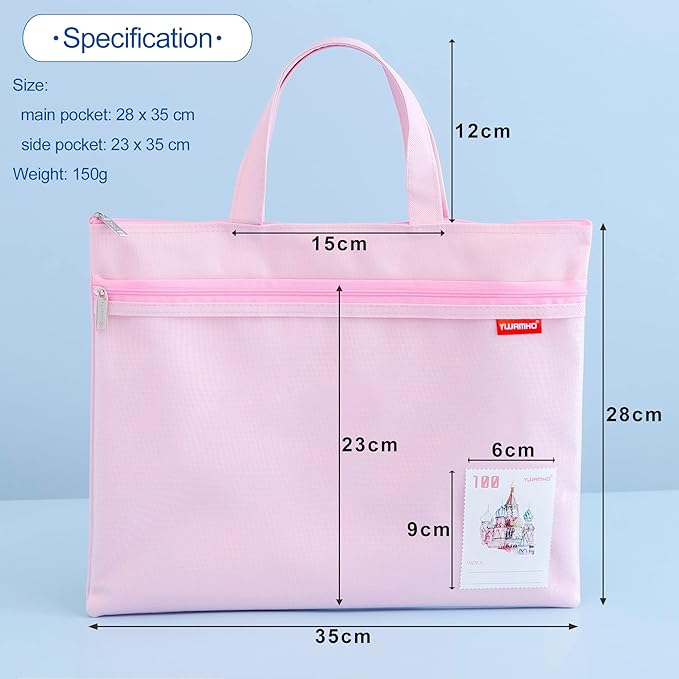 pendancy Mesh Zipper Pouch 11x13.7 in, 2 pcs Large Double Pocket Waterproof File Bag with Handle, A4 Size Foldable Document Storage for Puzzle Project/Cross Stitch/Travel/Office（Blue Pink）