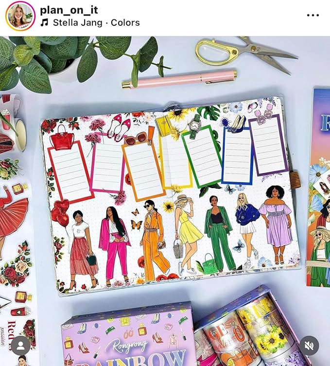 Rongrong Rainbow Girls Planner Stickers Book for Planners, Calendars, Journals – Aesthetic Premium Quality Hand Drawn – Scrapbook Stickers – 24 Pages