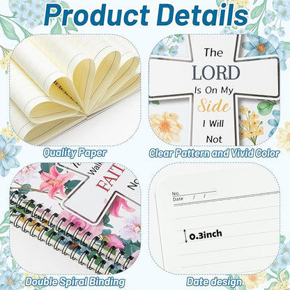 2Pack A5 Floral Cross Religious Spiral Notebooks - Bible Verses Writing Notebooks, Ruled Hardbound Lined Journal, Inspirational Christian Christmas Gift, Sunday School Supply (Pink & Blue)