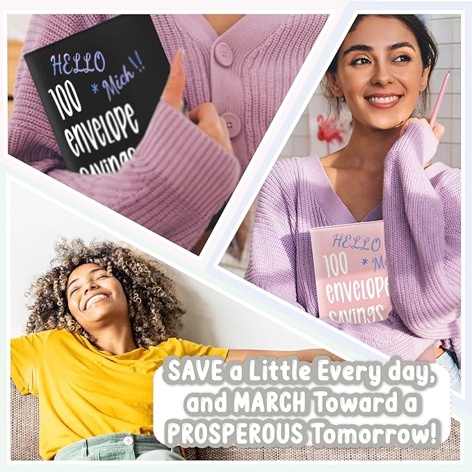 100 Envelopes Challenge Binder, A5 Money Saving Budget Binder with Cash Envelopes, Savings Challenges Book (Black)