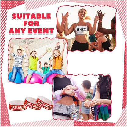 Henoyso 600 Pcs Saturday Paper Wristbands Event Wristbands Paper Bracelets Wristbands Numbered Waterproof Party Wristbands for Events Day of The Week(Red)