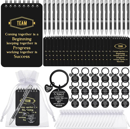 Fulmoon 80 Pcs Employee Appreciation Gifts Set Include Notepad Pen Thank You Keychain Organza Bag, Going Away Retirement Birthday Christmas Team Gift for Member Coworker Staff(Black)