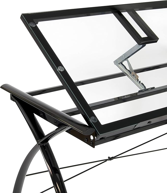 SD STUDIO DESIGNS Futura LS WorkCenter with Tilt Top Adjustable Drafting Table Craft Table Drawing Desk Hobby Table Writing Desk Studio Desk, Black / Clear Glass.