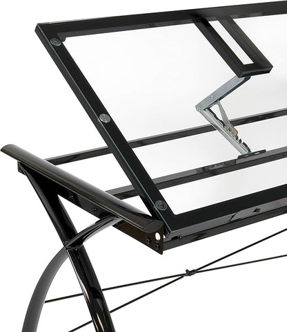 SD STUDIO DESIGNS Futura LS WorkCenter with Tilt Top Adjustable Drafting Table Craft Table Drawing Desk Hobby Table Writing Desk Studio Desk, Black / Clear Glass.