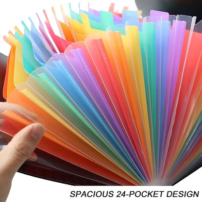 24 Pockets Accordion File Folder Organizer, Expandable Document Paper Receipt Bill Organizer with Color-Coded Tabs, Checkered Organ Bag Design - Letter/A4 Size for Home, Office, School, 1PCS