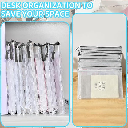 24pcs Mesh Zipper Pouch Bags, A5 9.4 x 6.9 Inches Reusable Zipper Bags Puzzle Storage Organizer Black Multipurpose for Travel Board Games Toys Office Supplies and Classroom Organization