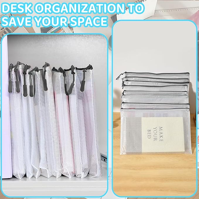 24pcs Mesh Zipper Pouch Bags, A4 13x9 Inches Reusable Bags Puzzle Storage Organizer Black Multipurpose for Travel Board Games Toys School Office Supplies and Home Classroom Organization