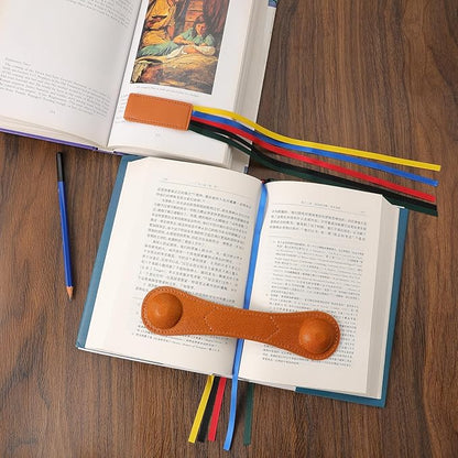 KINIVA Leather Weighted Bookmarks Book Weight Page Holder for Reading,Book Open Holder for Kids Adult,Gifts for Reader (01 Weighted Bookmark+13 Ribbon Bookmark Camel)